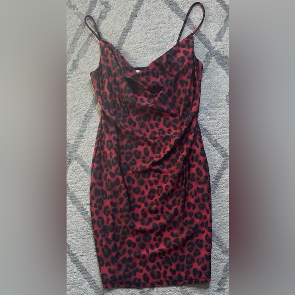 Iris Red and Black Asymmetrical Leopard Dress